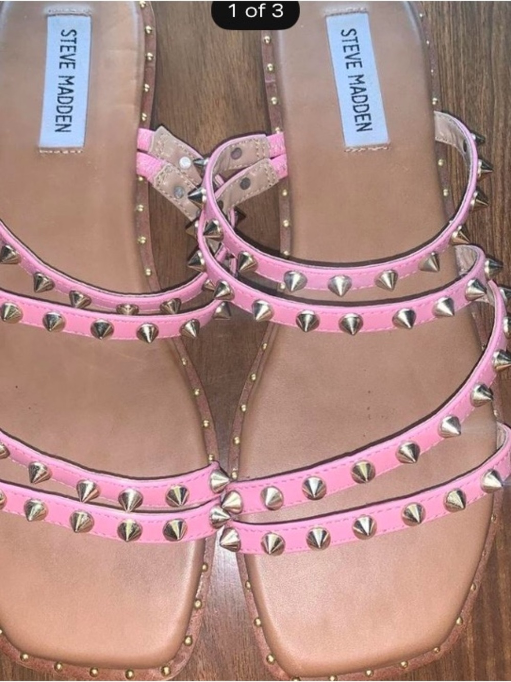 Steve Madden Pink Studded Triple-Strap Sandals studded pink gold glam beachy